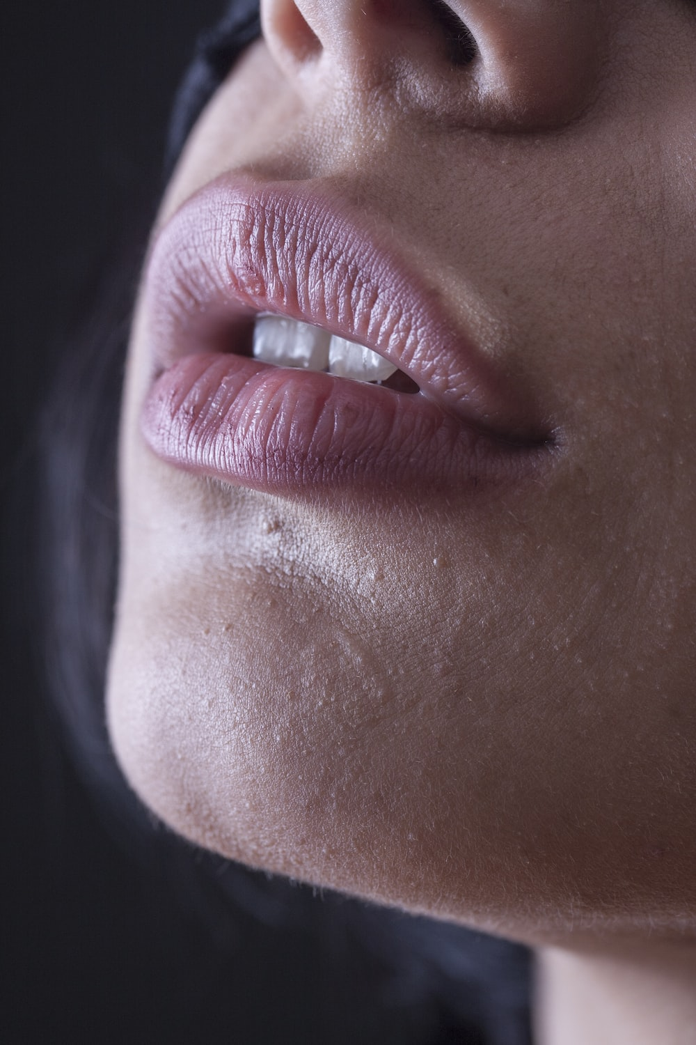 a woman with healthy and hydrated lips.