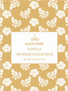 Alida Pure’s vanilla-flavored lip balm packaging